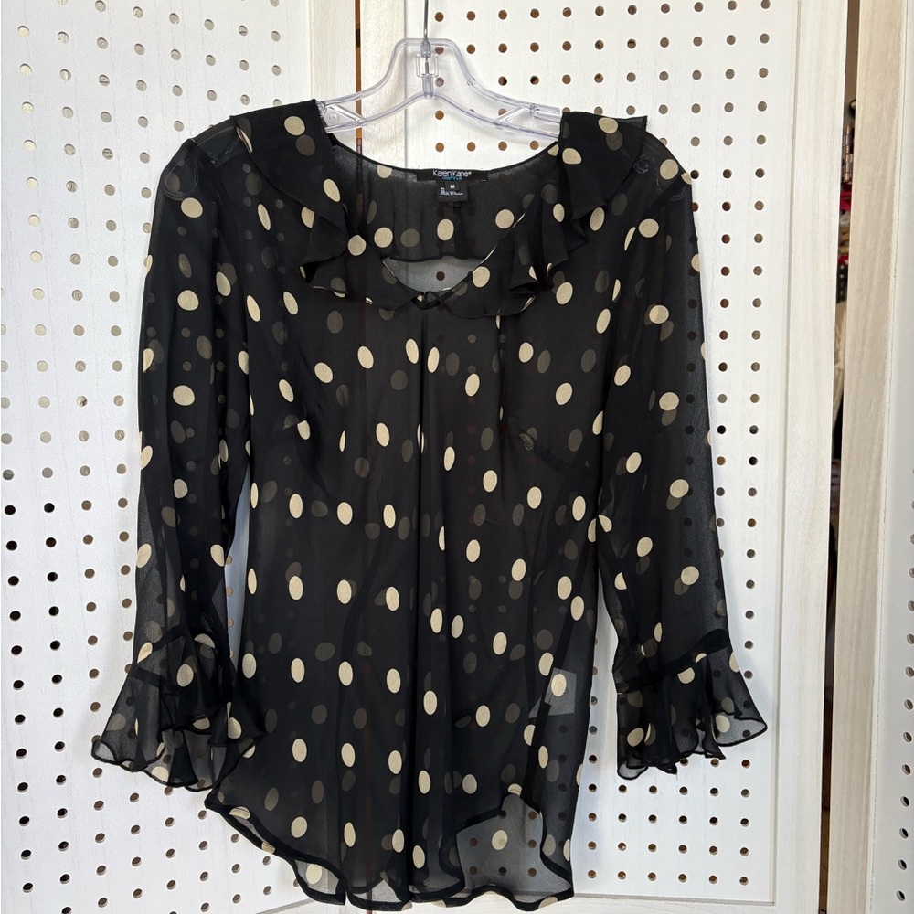 Karen Kane Black and Cream Polka Dot Blouse NWOT